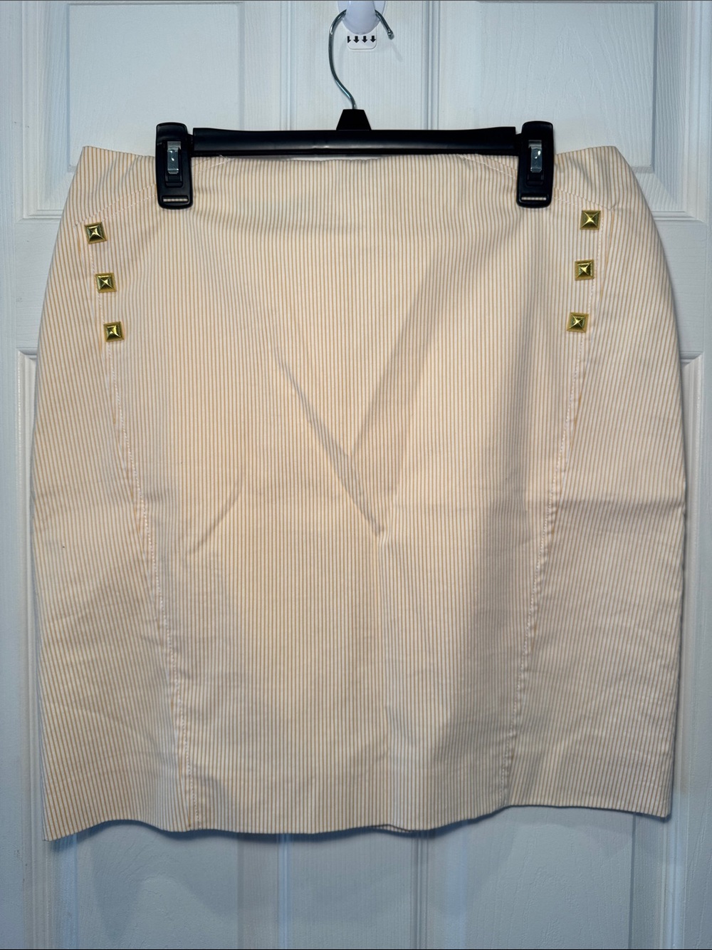 ANTONIO MELANI size 10 Pinstripe Skirt with Gold Stud Accents NWT